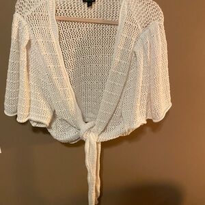 Torrid White/Cream Knit Tie-Front Shrug